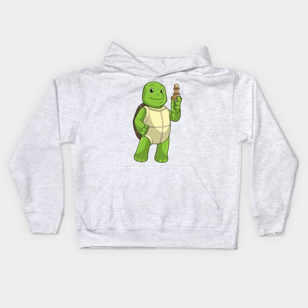 Turtle at Chess with Chess piece Pawn Kids Hoodie by Markus Schnabel